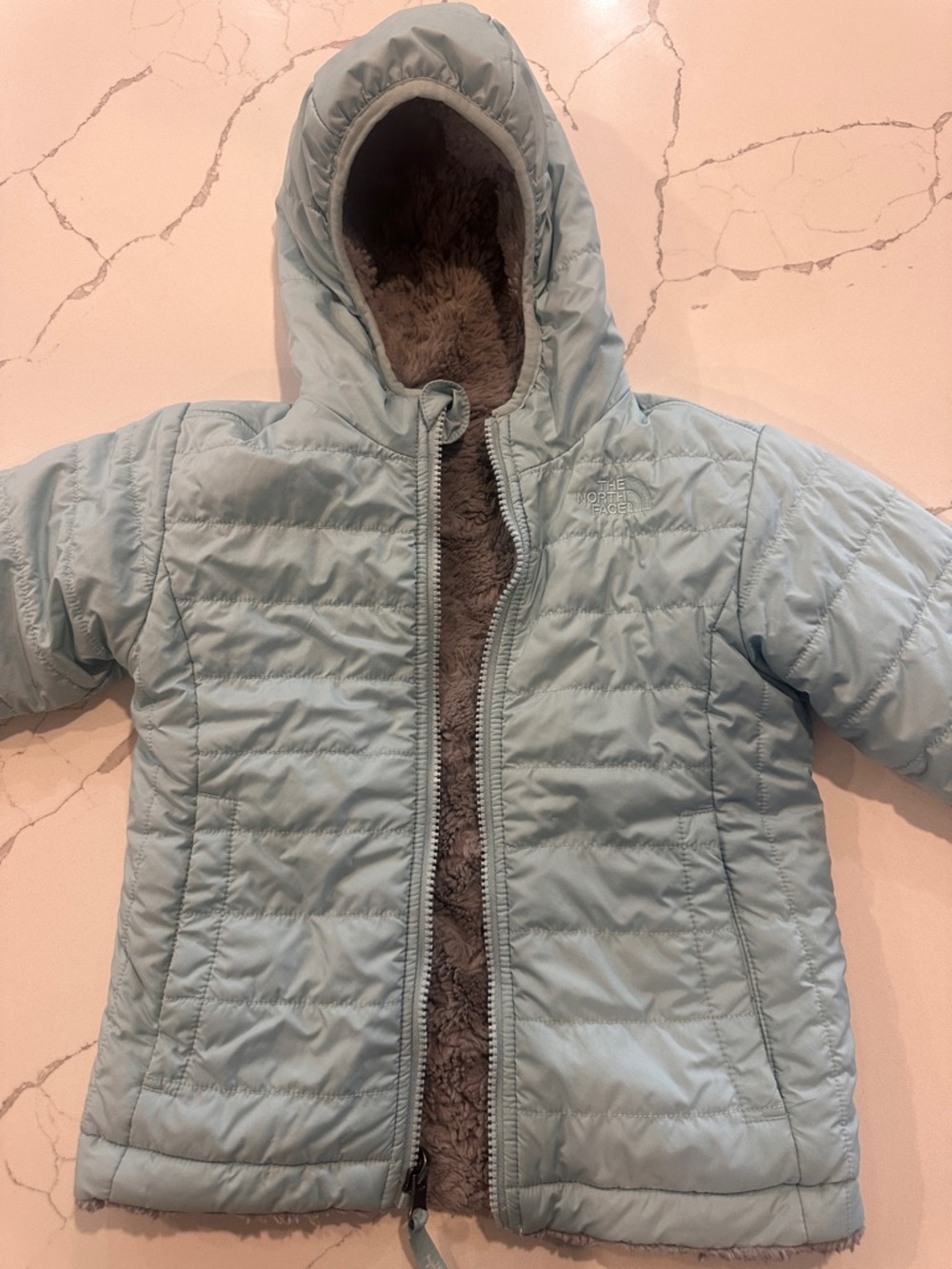 The North Face Kids Light Blue Hooded Puffer Jacket